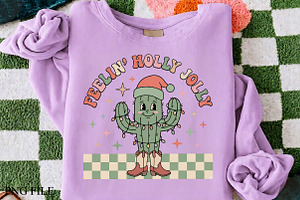 Feelin Holly Jolly Cactus PNG Art, a Seasonal Illustration by CrexoraLab