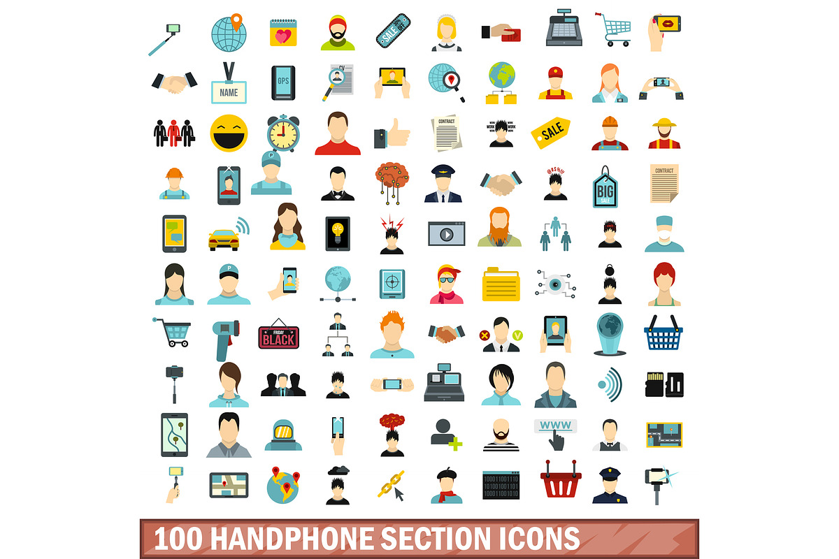 100 handphone section icons set, an Illustration by Ylivdesign