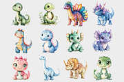 Watercolor Cute Dino Clipart, a Seasonal Illustration by Design Market (Thumbnail 3 of 5)