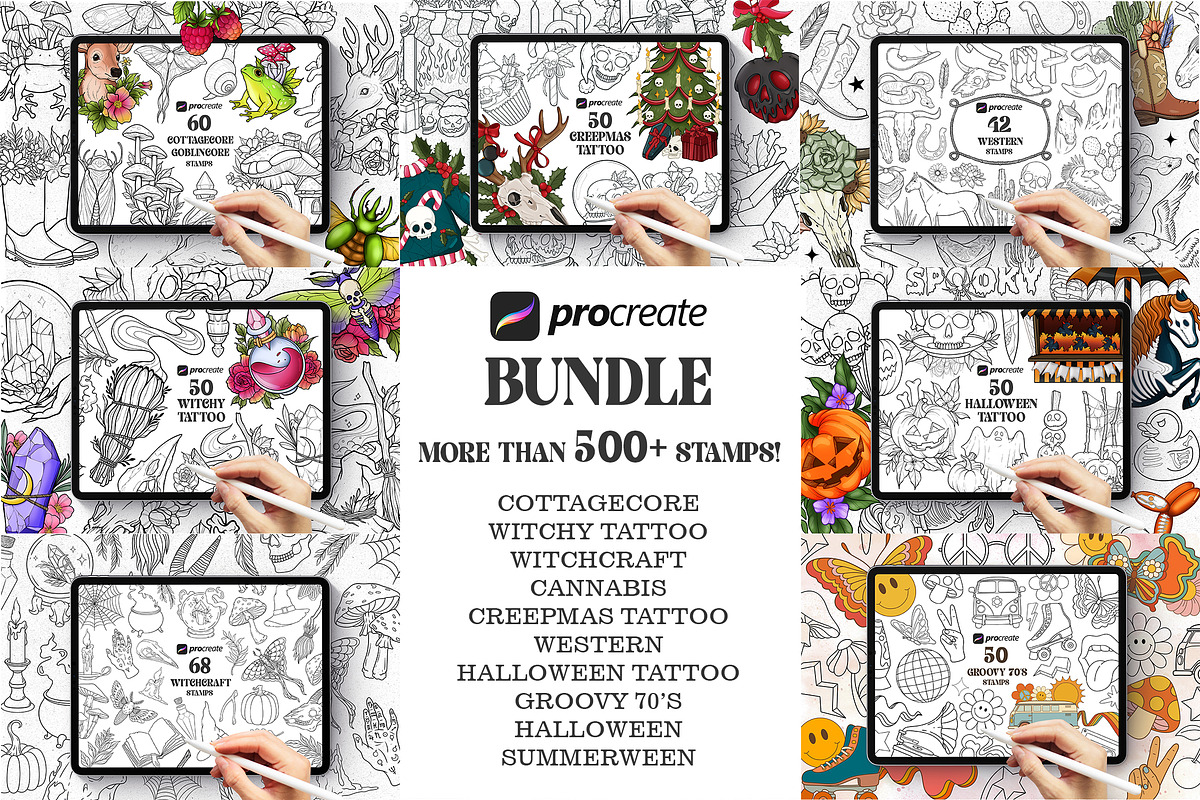 500+ PROCREATE STAMPS BUNDLE, a Brush Add-On by SecondOfJuly (Photo 1 of 10)