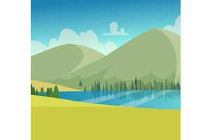 Outdoor lake landscape with hills, a Graphic by Onyx