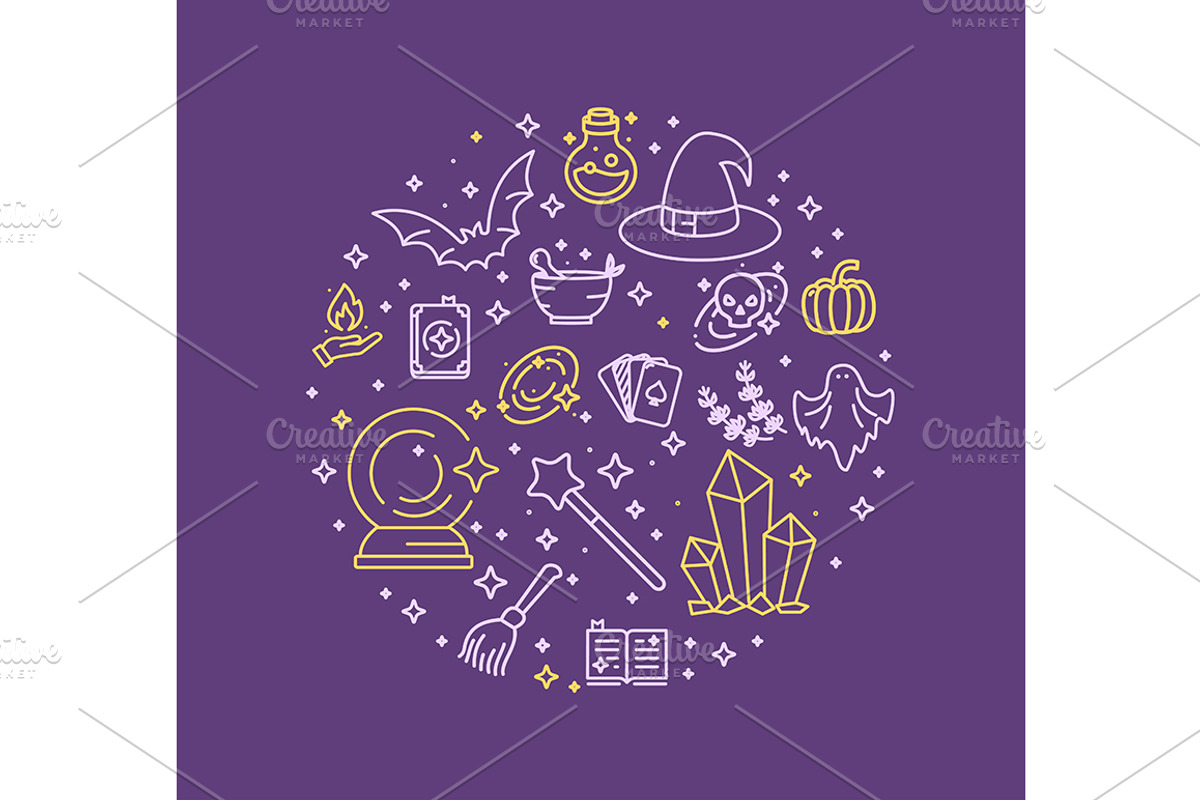 Magic Witch Halloween Round  Design, a Work Illustration by Vector and Templates (Photo 2 of 2)