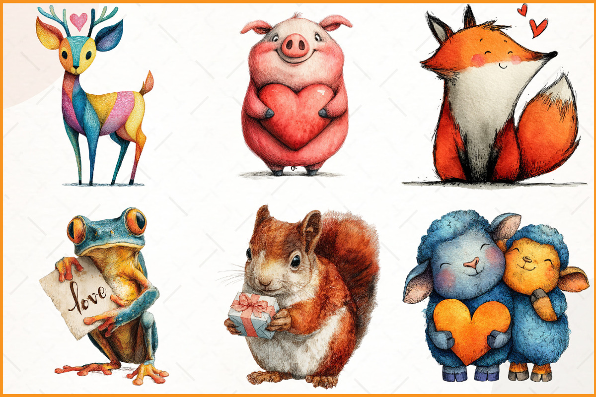 Animals Valentine Day Clipart, an Illustration by Watercolor design (Photo 2 of 9)