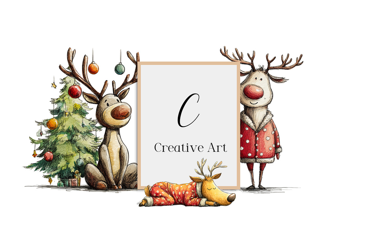 Quirky Funny Christmas Reindeer PNG, an Illustration by Creative Art (Photo 12 of 14)
