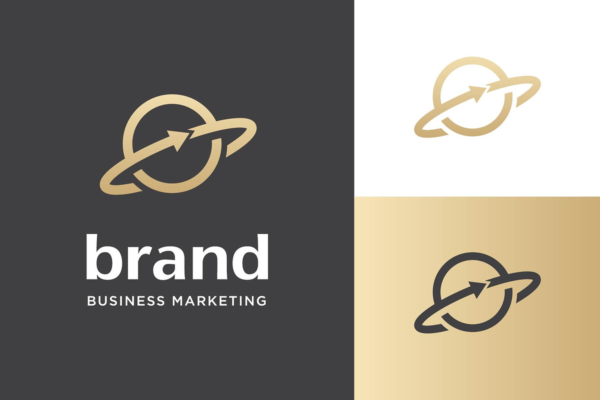 Golden Planet With Arrow  Logo, a Branding & Logo Template by funpixel