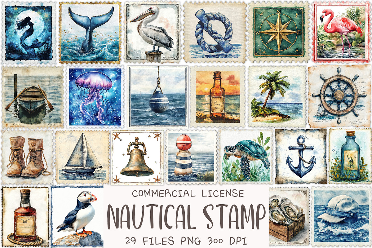 Nautical Vintage Stamp Clipart, an Illustration by OK Design (Photo 1 of 5)