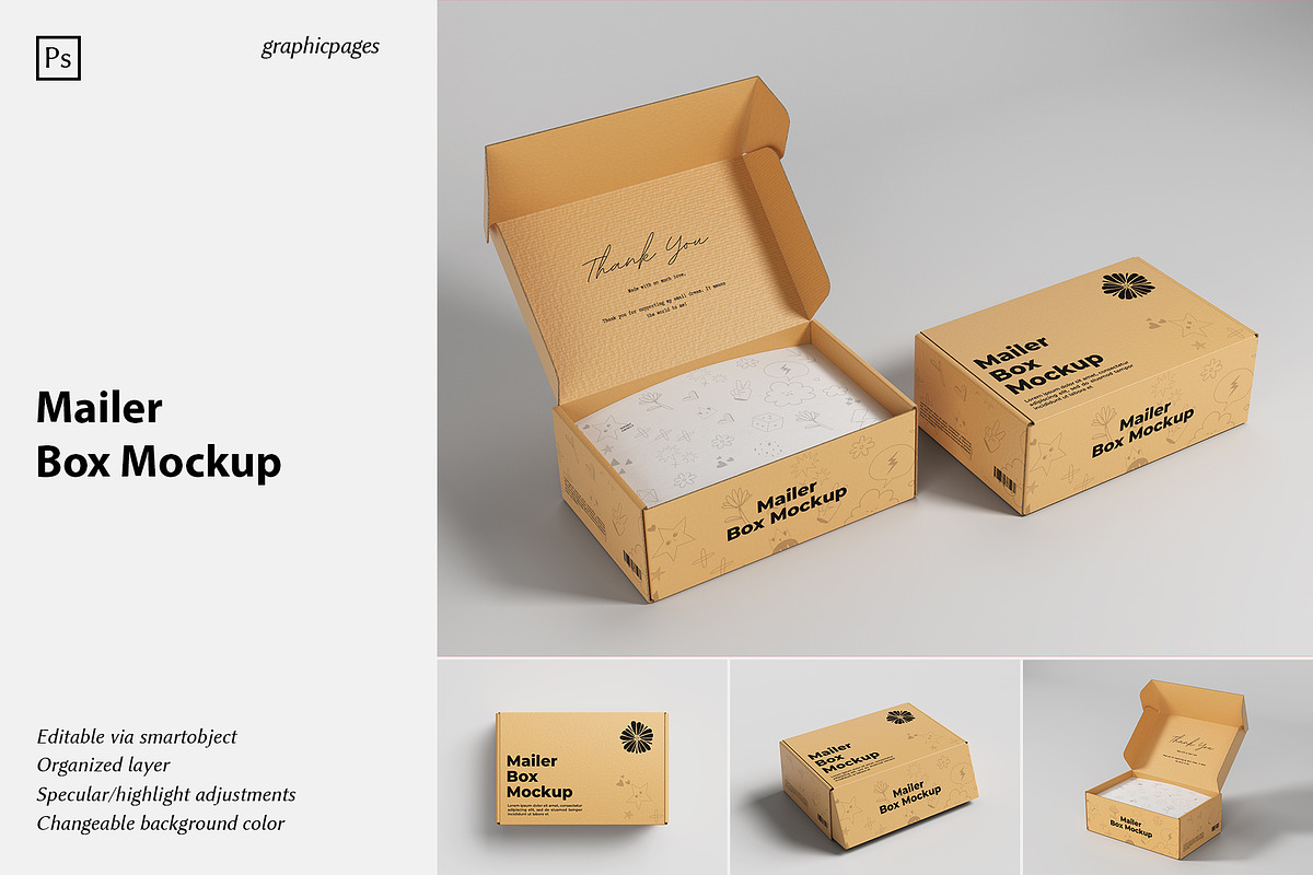 Mailer Box Mockup, a Packaging Mockup by graphicpages (Photo 1 of 9)