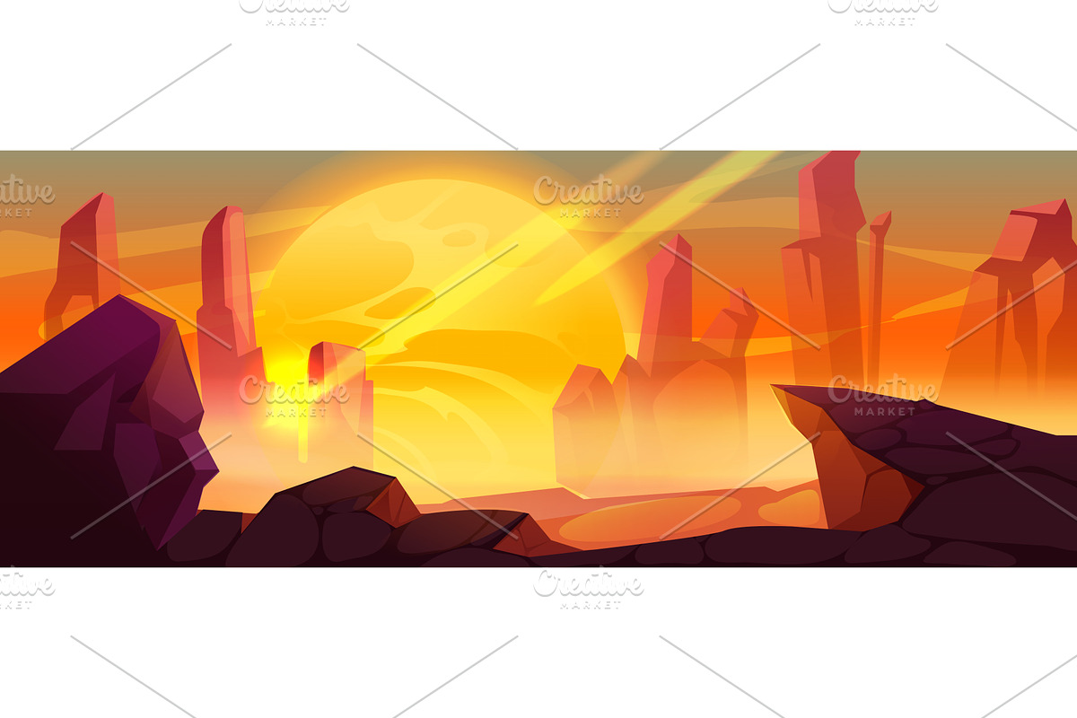Desert planet surface with rocky, an Illustration by art PVP - market