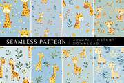 8 Cute Giraffes Seamless Patterns, a Pattern Graphic by Inknfolly (Thumbnail 1 of 5)