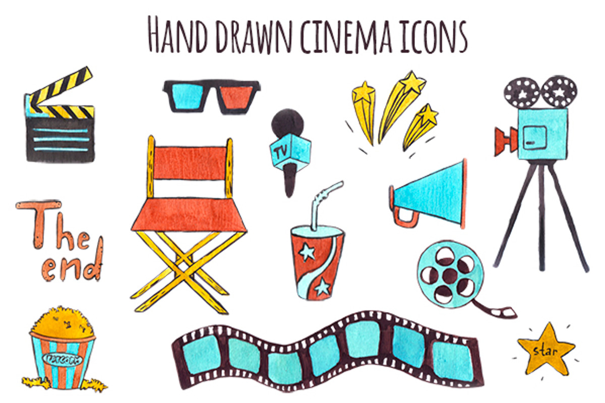 Set of hand drawn icons Cinema, an Object Graphic by Art Loft (Photo 1 of 2)
