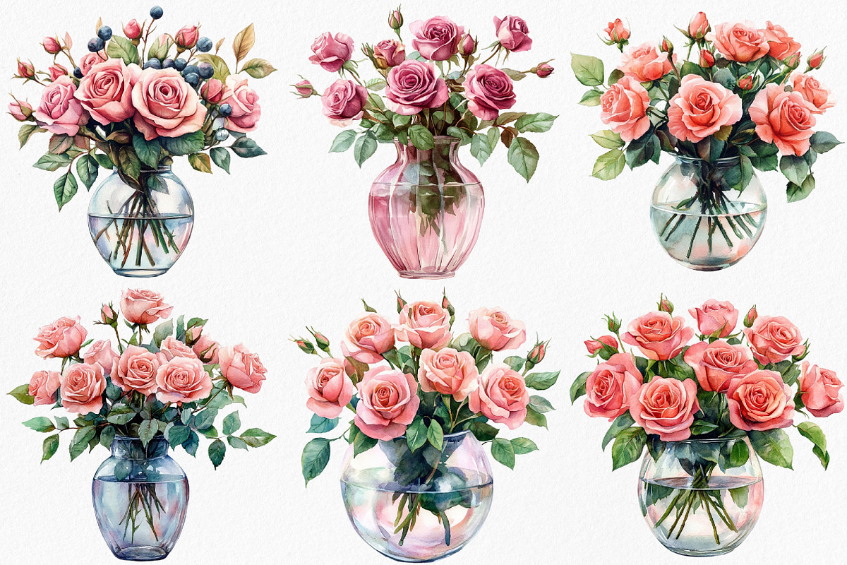 Watercolor Flower Jar Clipart Bundle, an Illustration by Canvas Craft (Photo 4 of 8)