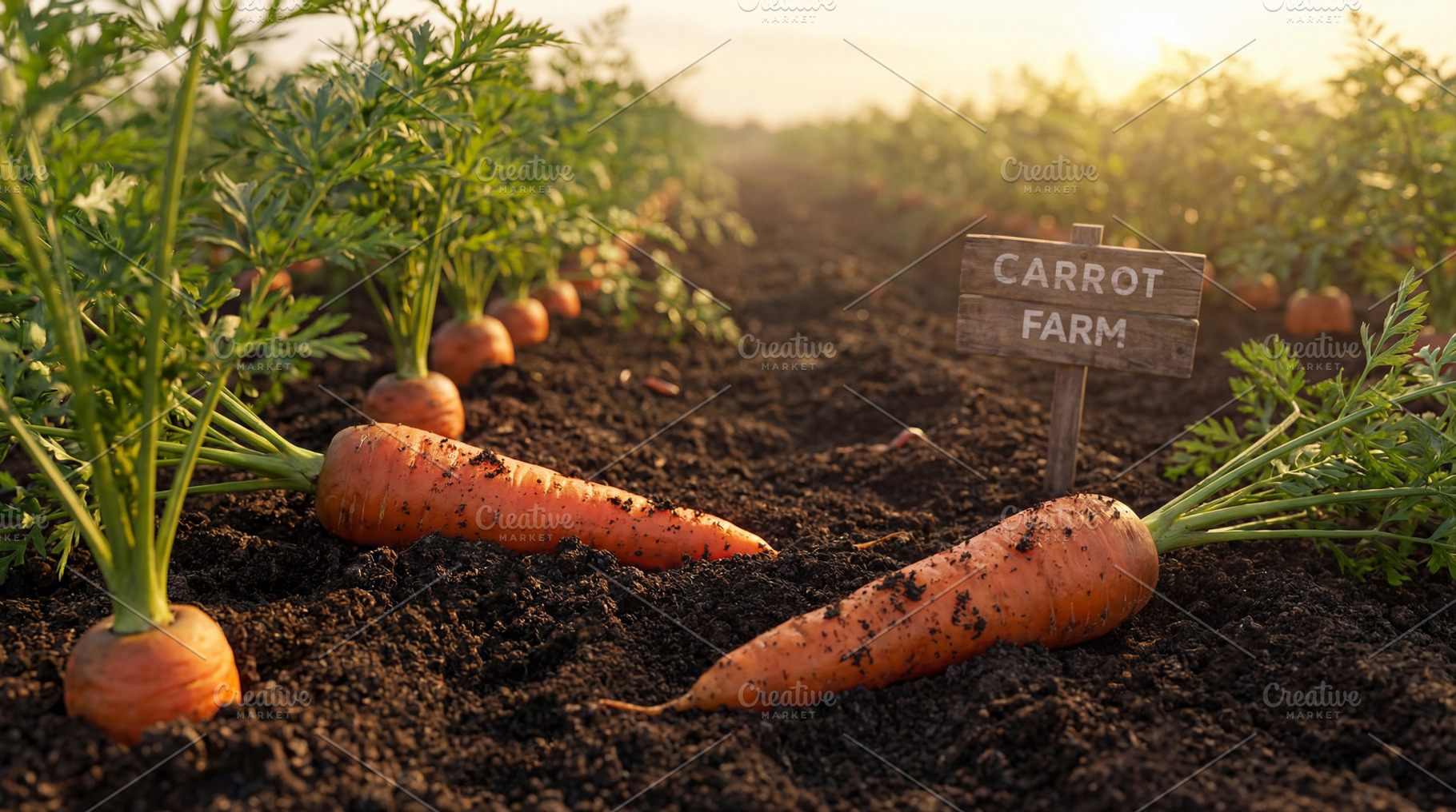 Carrots growing on a carrot farm, a Food & Drink Photo by Volff