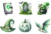 Green & White Halloween Clipart, an Illustration by DreamArtGraphic (Thumbnail 2 of 4)