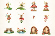 Fairy Garden Watercolor Clipart, an Illustration by CrexoraLab (Thumbnail 2 of 5)
