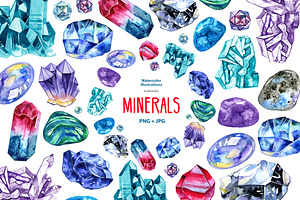 Watercolor minerals and gems