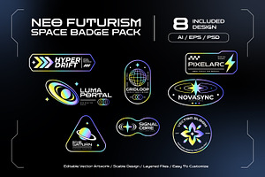 Neo Futurism Space Badge Pack, an Object Illustration by Pitchlook.Studio
