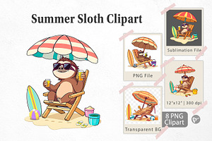 Summer Sloth Clipart, a Graphic by Artnoy