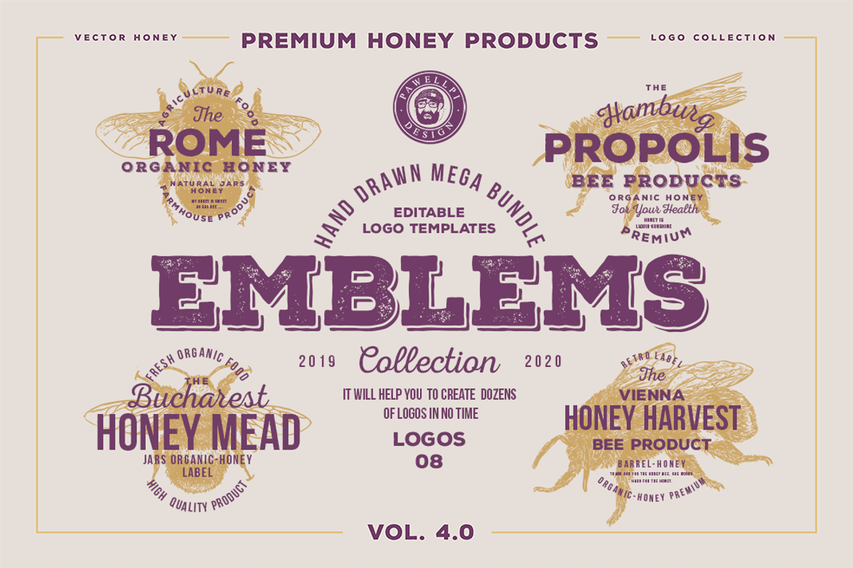 HAND DRAWN VINTAGE EMBLEMS VOLUME 4, a Branding & Logo Template by pawellpi (Photo 1 of 15)