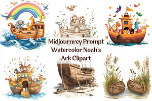 Prompt Watercolor Noah's Ark Clipart, a Decorative Illustration by Creative design