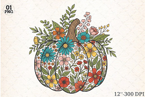 Floral Pumpkin Png Boho Fall Pumpkin, an Illustration by Libby Wishes