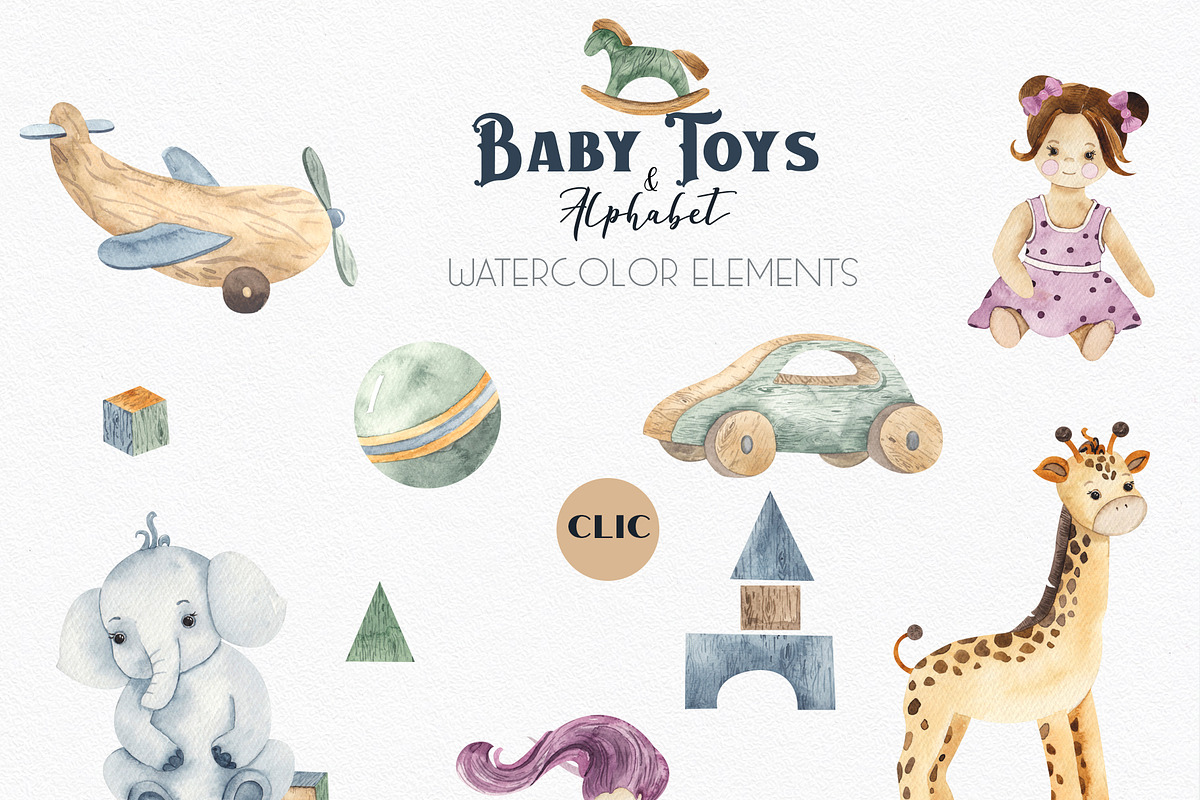Watercolor Baby Toys & Alphabet, an Object Graphic by Ana-Sakuta (Photo 18 of 21)