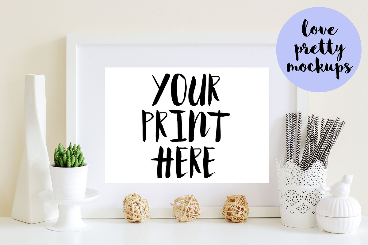 A4 WHITE FRAME LANDSCAPE MOCKUP, a Graphic by Love Pretty Mockups