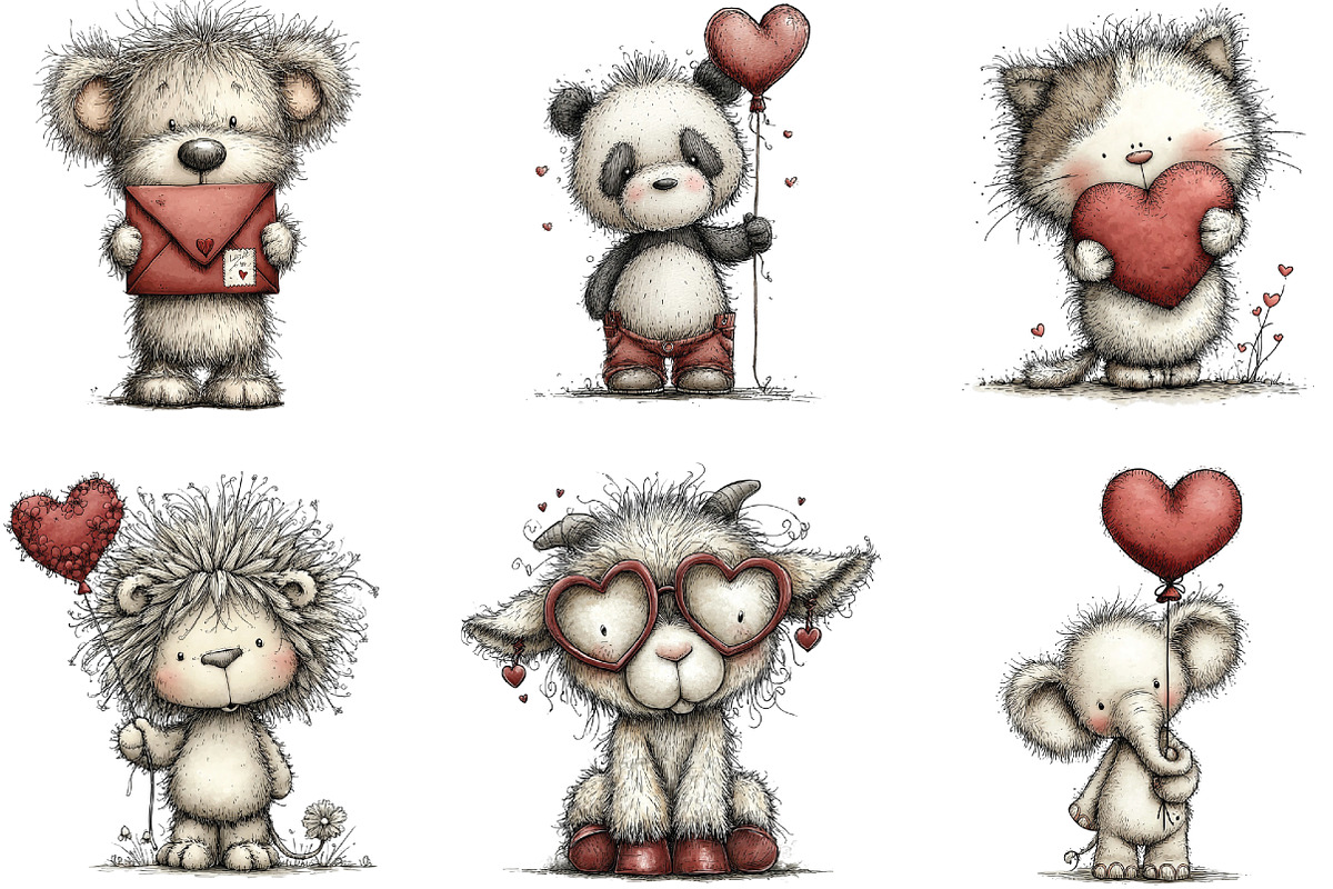 Whimsical Valentine Day Animals PNG, an Illustration by CraftArtStudio (Photo 3 of 6)