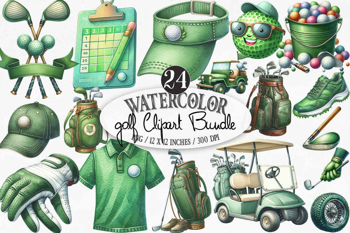 Golf Watercolor Cliparts, an Illustration by Designking (Photo 1 of 4)