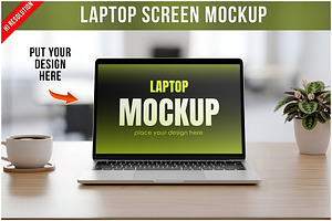 Laptop Screen Cup Mockup PSD, a Mockup by Bruno's Shop