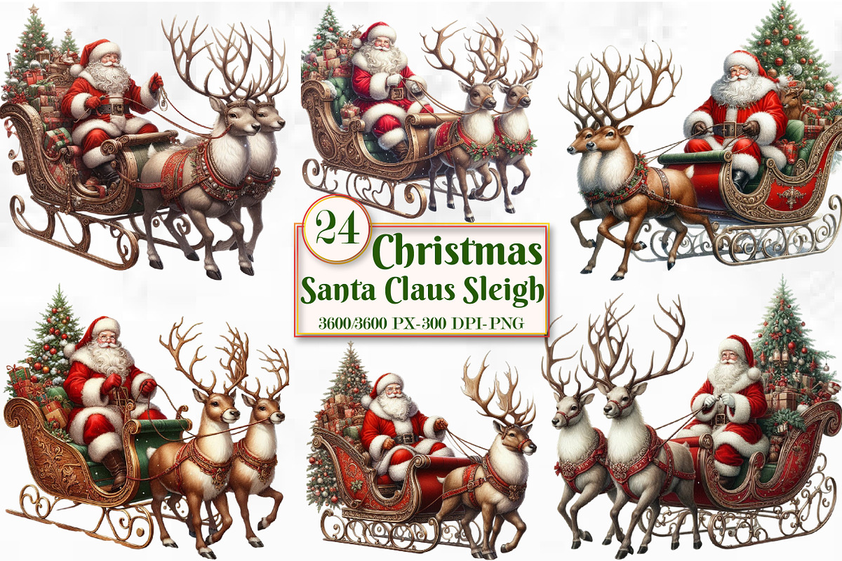 Christmas Santa Claus Sleigh Clipart, a Work Illustration by Craft Nest (Photo 1 of 5)