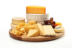 Various types of cheese on white background, a Food & Drink Photo by AlyaAnd