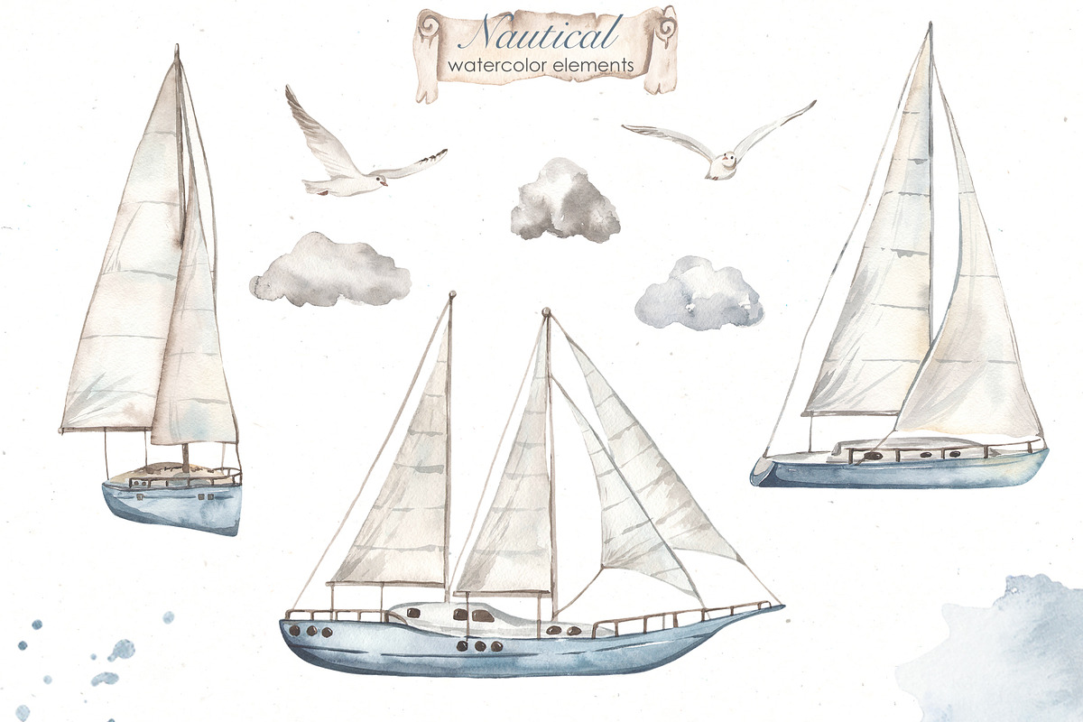 Nautical watercolor collection, a Transportation Illustration by Marina Ermakova (Photo 2 of 13)