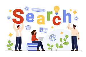 People Building Search Engine, a Technology Illustration by Flashvector