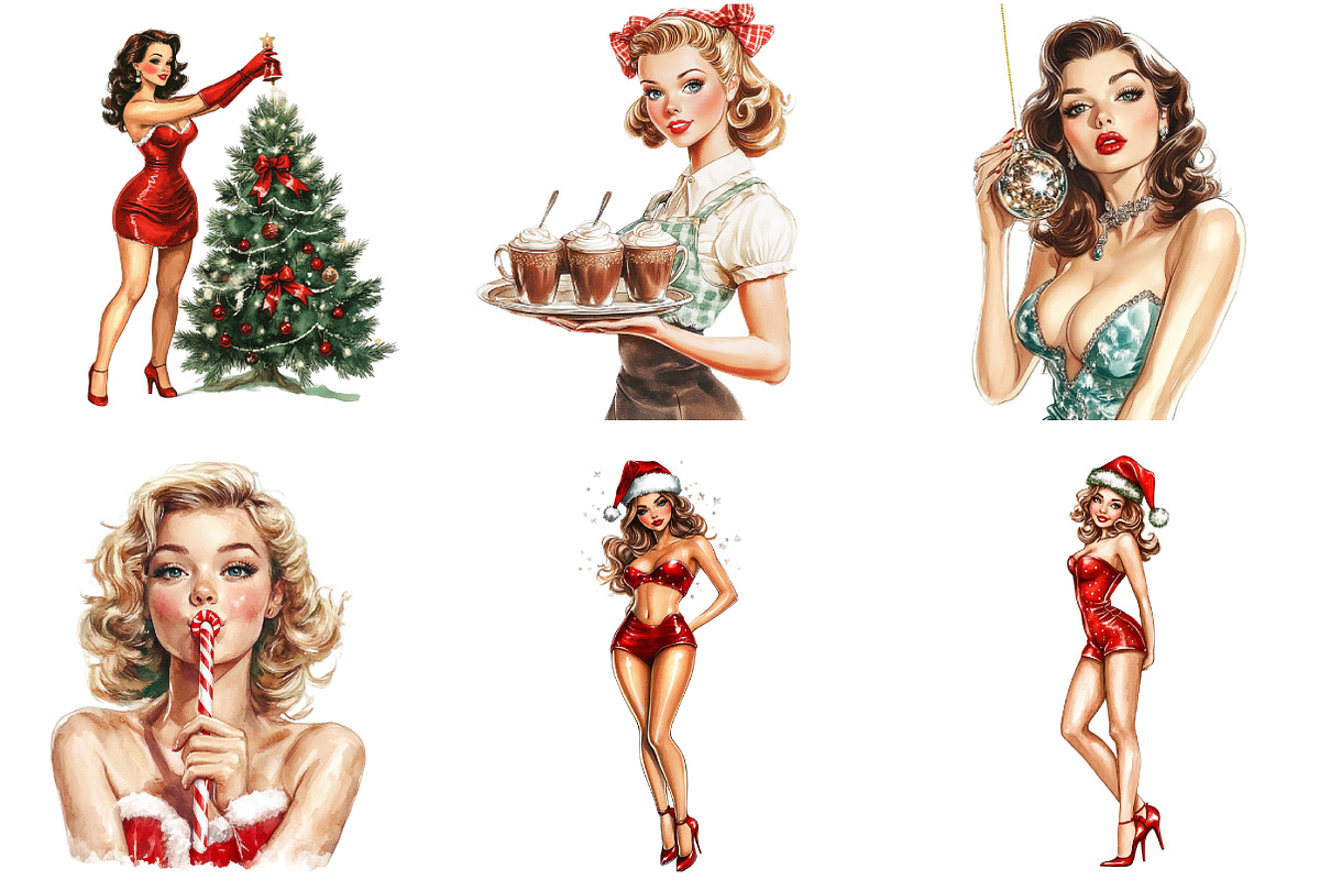 Pin Up Girls Christmas Clipart, an Illustration by DreamArtGraphic (Photo 3 of 5)