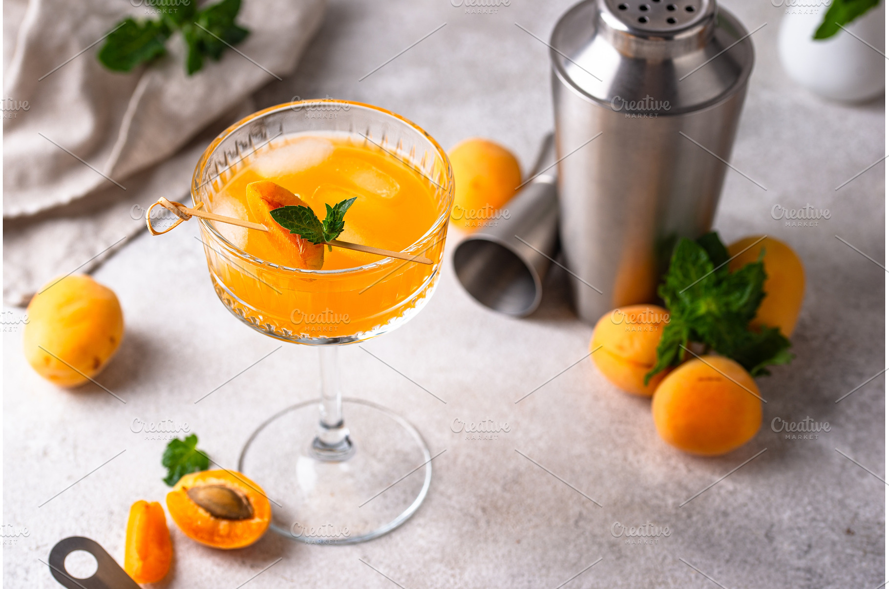 Fresh apricot Bellini cocktail with, a Food & Drink Photo by Yulia Furman