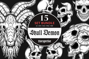 15 Set Gothic Skull Head Demon Devil