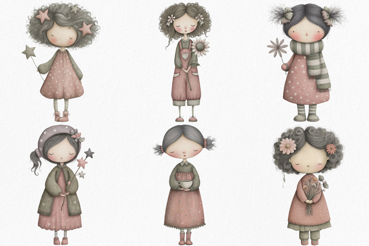 Whimsical Girls Clipart Bundle, an Illustration by Canvas Craft (Photo 3 of 7)