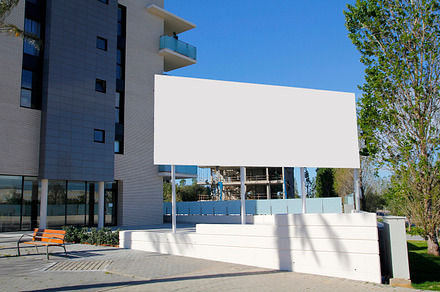 Blank billboard containing ad, advertisement, and advertising
