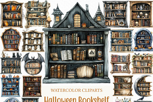 Watercolor Halloween Bookshelf PNG, an Illustration by Craft Nest