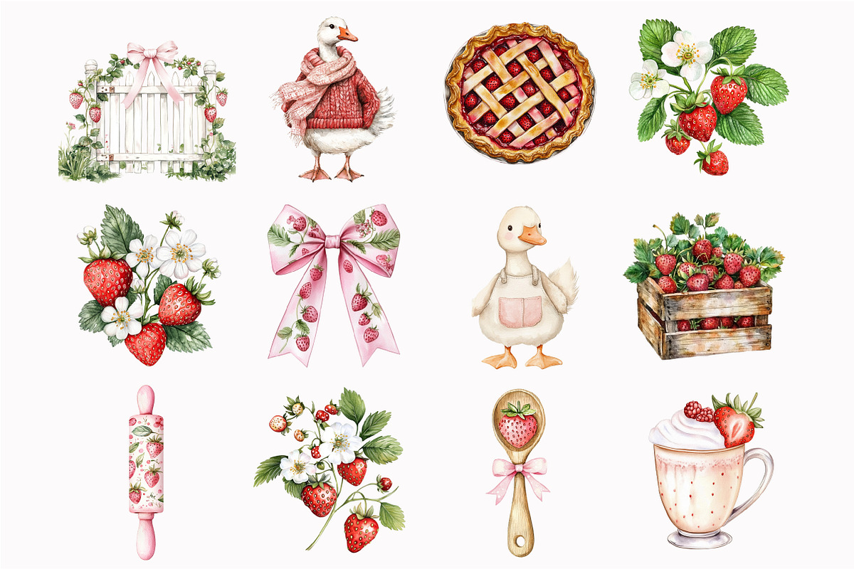 Watercolor Strawberry Goose Clipart, a Seasonal Illustration by Design Market (Photo 5 of 5)