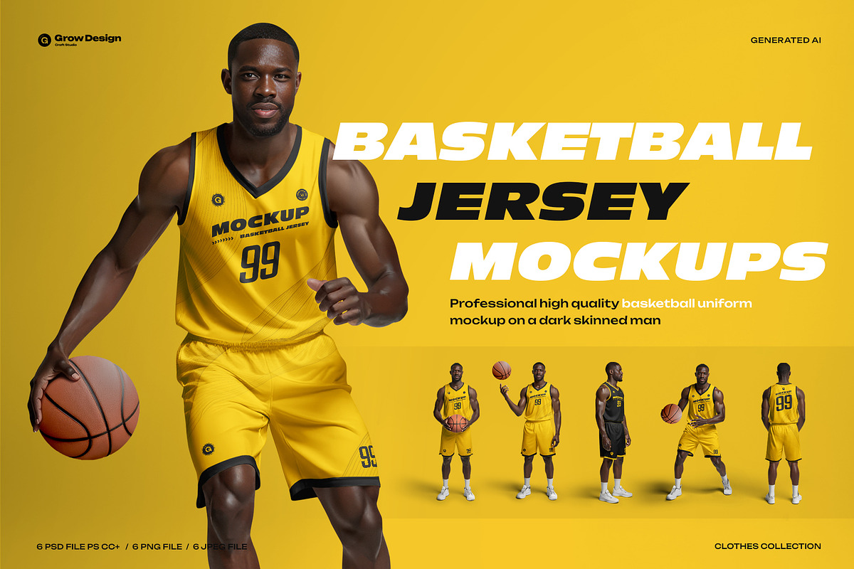 6 Basketball Jersey Mockups, a Shirt Mockup by Grow Design Craft Studio (Photo 1 of 7)