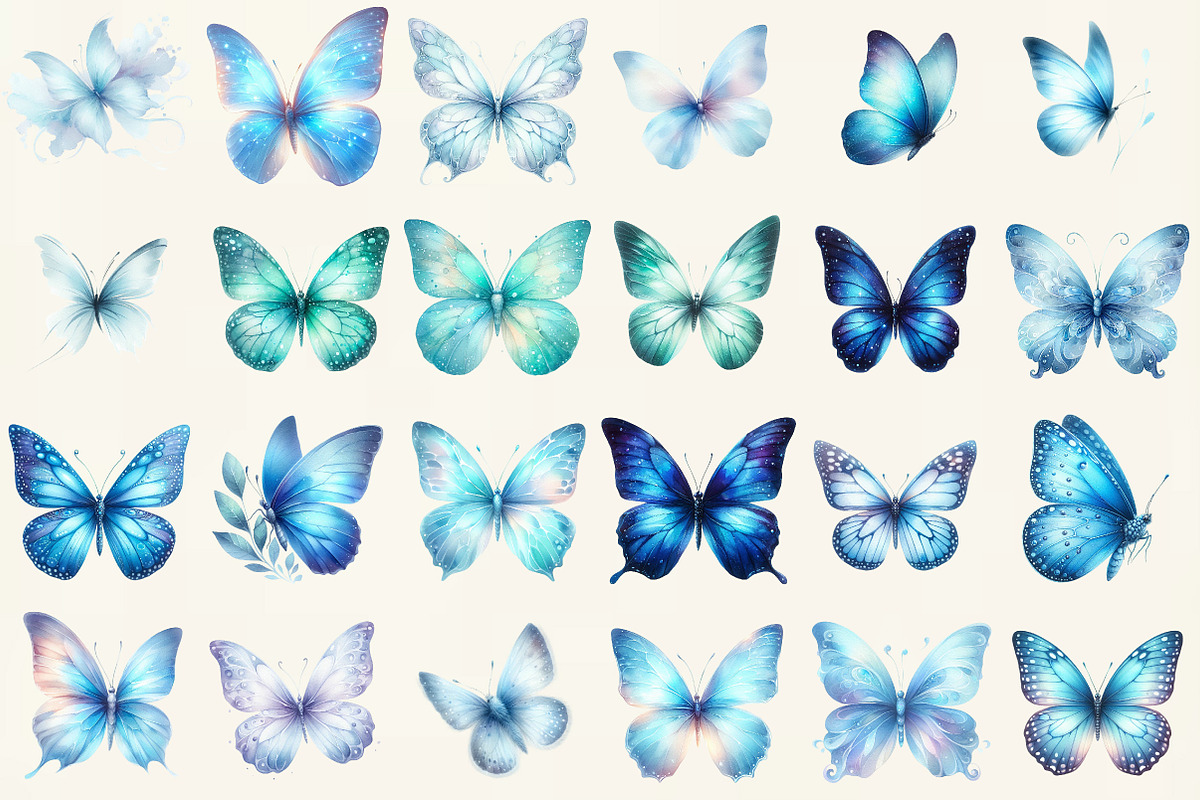 Watercolor Blue Butterfly Clipart, an Illustration by DreamCafeArt (Photo 2 of 6)