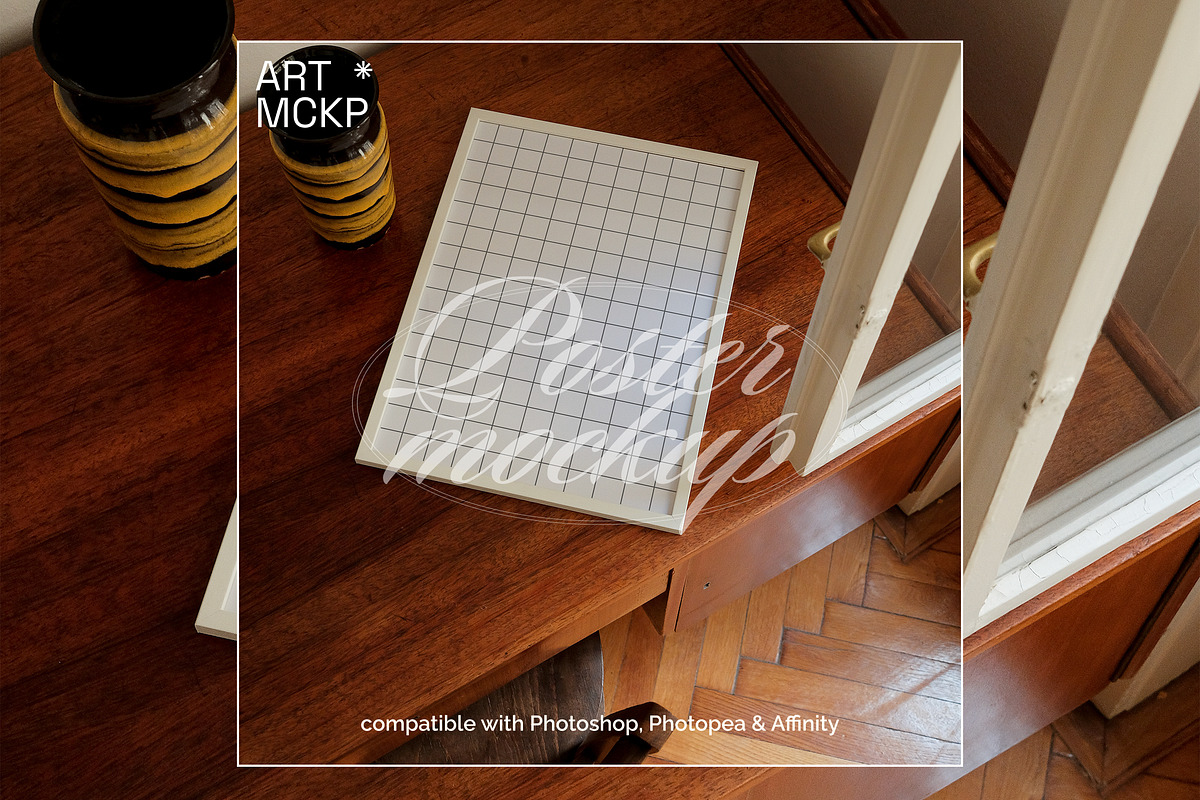 Art frame on a table interior mockup, a Merchandise Mockup by MCKP*ME (Photo 3 of 3)