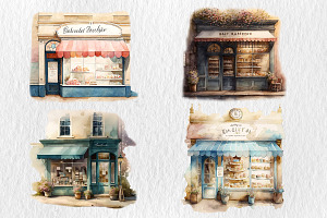 Watercolor Storefronts Clipart