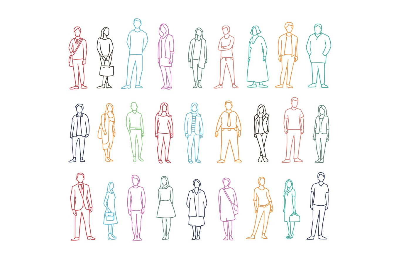 Freehand drawing set many different ordinary people. Adult male and ...