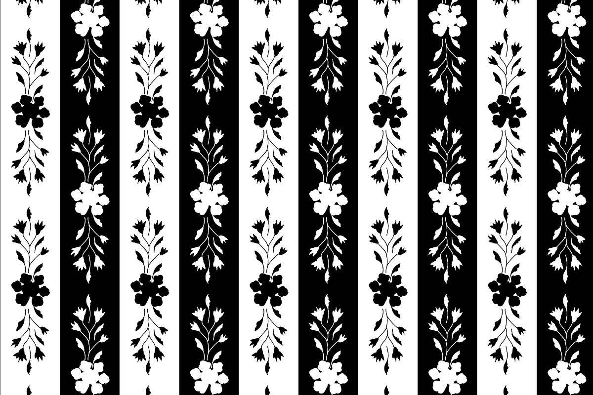 Black and White Floral Lace Stripe, a Pattern Graphic by Sharon Schwalbe
