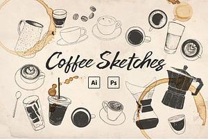 Hand Drawn Coffee Sketches PSD/Ai