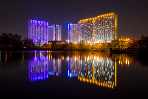 Night city. Izmailovo Hotel in Moscow, Russia