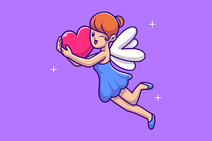 Cute Fairy Flying With Love Heart