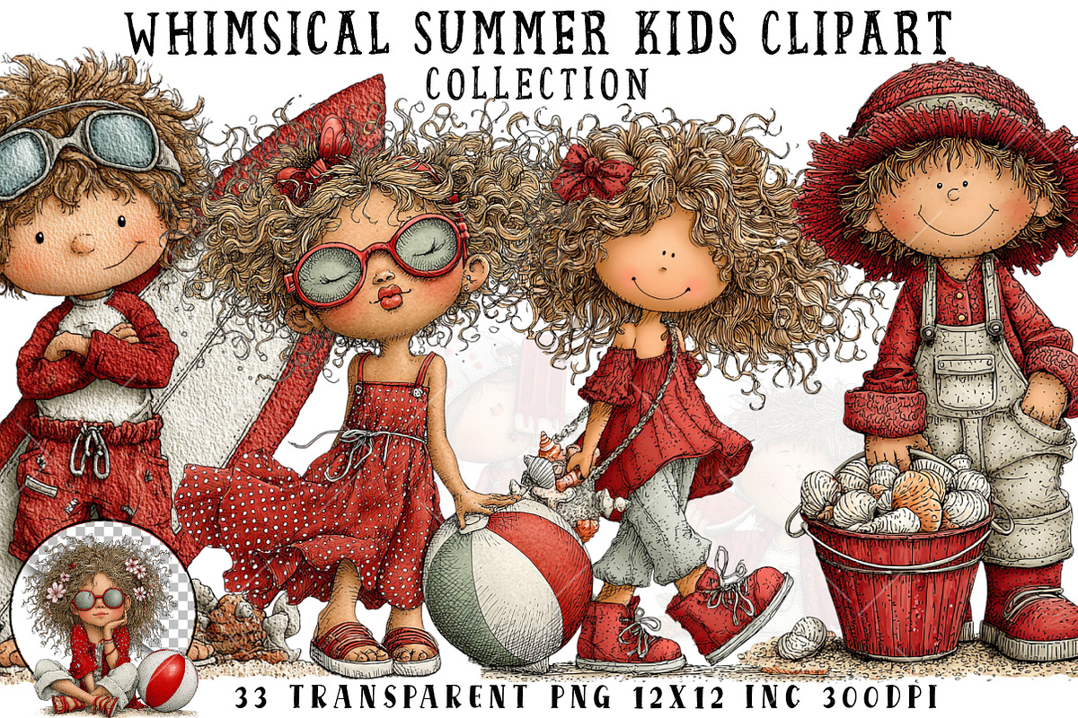 Whimsical Summer Kids Clipart, an Illustration by OK Design (Photo 1 of 6)